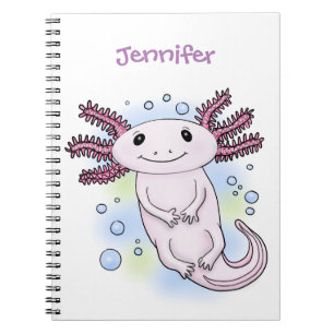 Adorable pink axolotl cartoon notebook