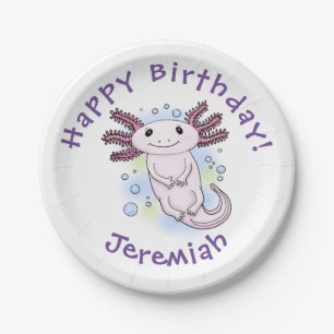Adorable pink axolotl cartoon paper plate