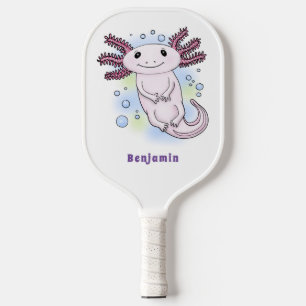 Adorable pink axolotl cartoon pickleball paddle