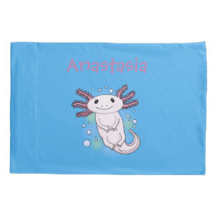 Adorable pink axolotl cartoon pillowcase