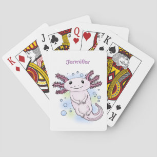 Adorable pink axolotl cartoon playing cards
