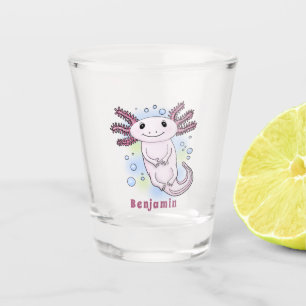 Adorable pink axolotl cartoon  shot glass