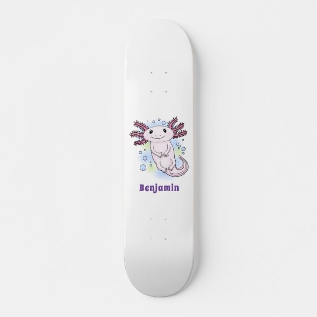 Adorable pink axolotl cartoon skateboard (Front)