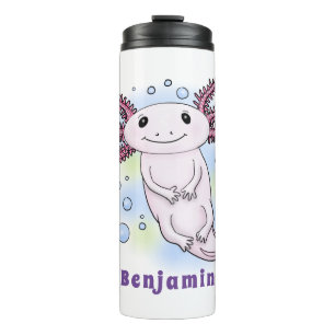 Adorable pink axolotl cartoon thermal tumbler