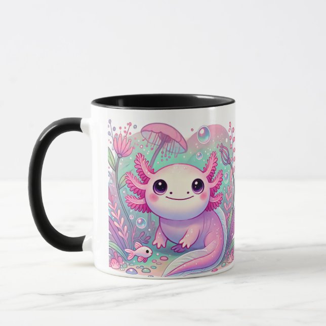 Adorable Pink Axolotl Cute Kawaii Creature Mug (Left)
