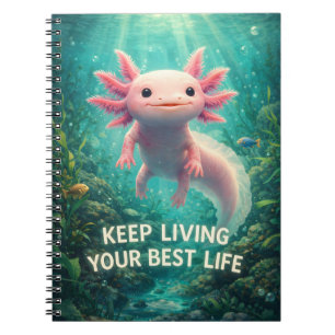 Adorable Pink Axolotl with Motivational "Best Life Notebook