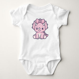 Adorable Pink Baby Dino with Bow – Cute Cartoon  Bodysuit