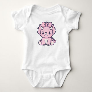 Adorable Pink Baby Dino with Bow – Cute Cartoon Bodysuit