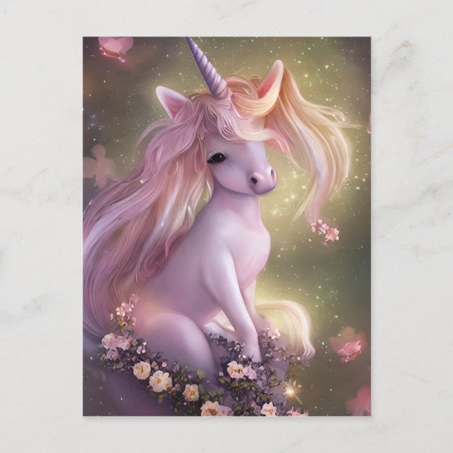 Adorable Pink Baby Unicorn  Postcard (Front)