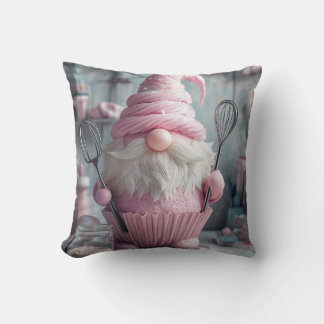 Adorable Pink Baking Gnome Cupcake Cushion