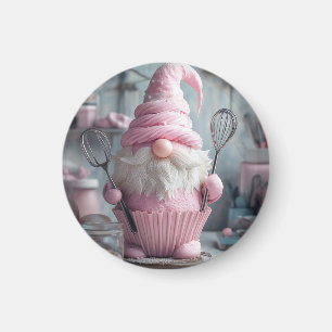 Adorable Pink Baking Gnome Cupcake Magnet