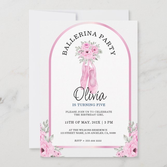 Adorable Pink Ballerina Party Invitation (Front)