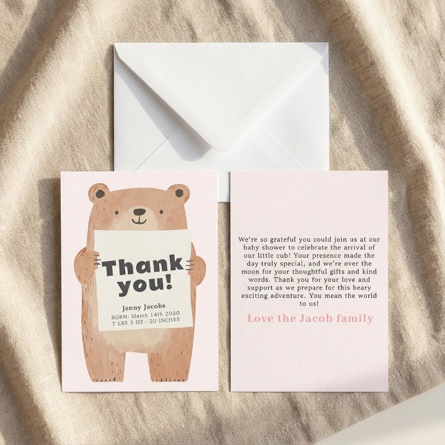 Adorable Pink Bear Baby Announcement Thank You (Adorable Pink Bear Baby Announcement Thank You.)