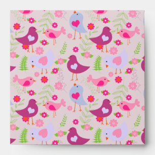 Adorable Pink Birds and Flowers Valentine's Day Envelope