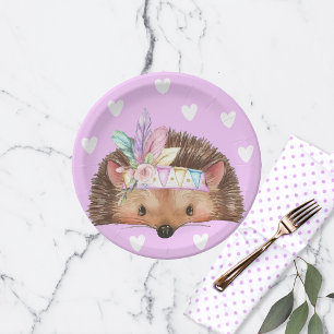 Adorable Pink Boho Chic Hedgehog Paper Plate