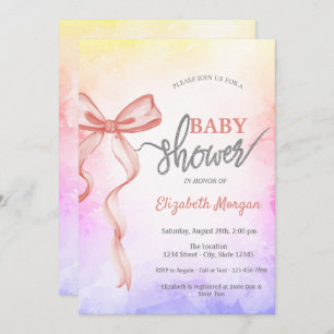 Adorable Pink Bow Ombre Baby Shower Invitation