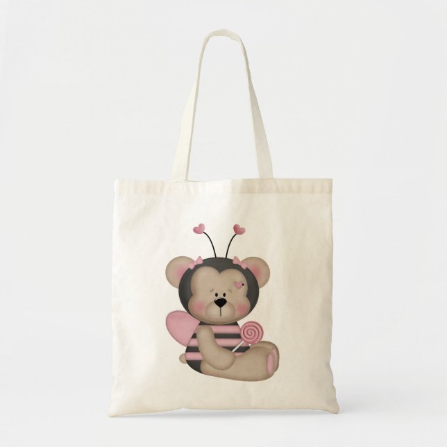 Adorable Pink Bumble Bee Bear Tote Bag (Front)