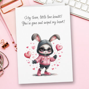 Adorable Pink Bunny Steals Heart Valentine's Day Card