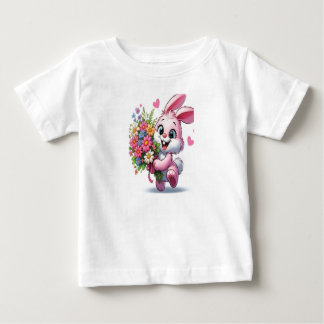 Adorable Pink Bunny with Flowers Baby Girl T-Shirt