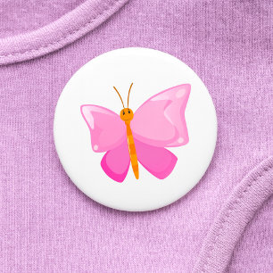 Adorable Pink Cartoon Butterfly  7.5 Cm Round Badge