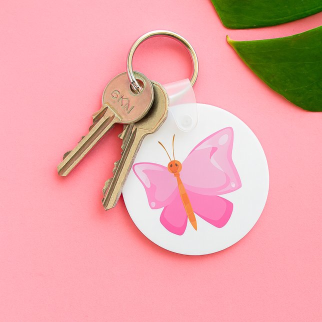 Adorable Pink Cartoon Butterfly  Key Ring (Creator Uploaded)