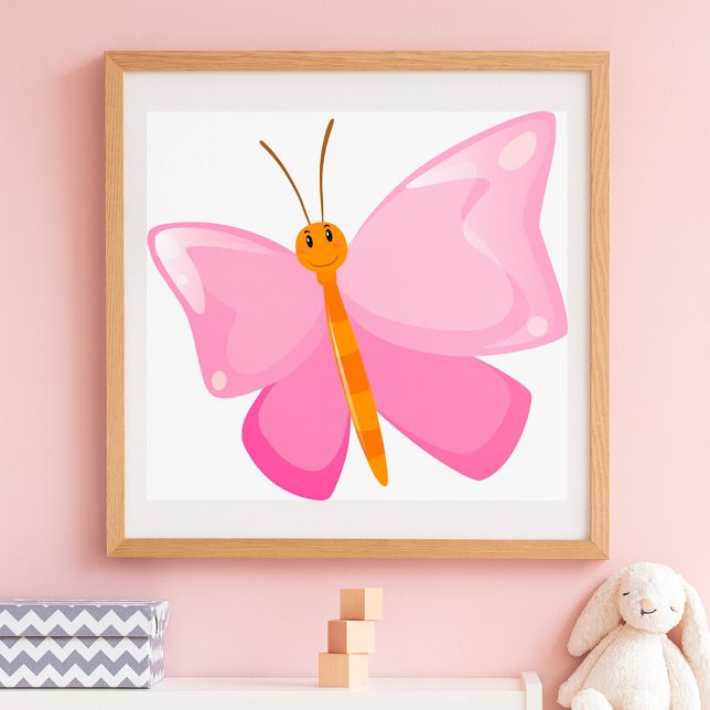 Adorable Pink Cartoon Butterfly  Poster (Creator Uploaded)
