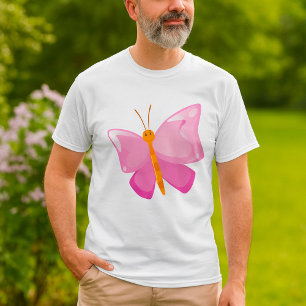 Adorable Pink Cartoon Butterfly  T-Shirt