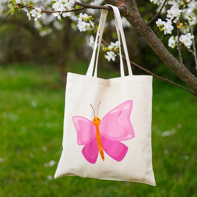 Adorable Pink Cartoon Butterfly  Tote Bag (Creator Uploaded)