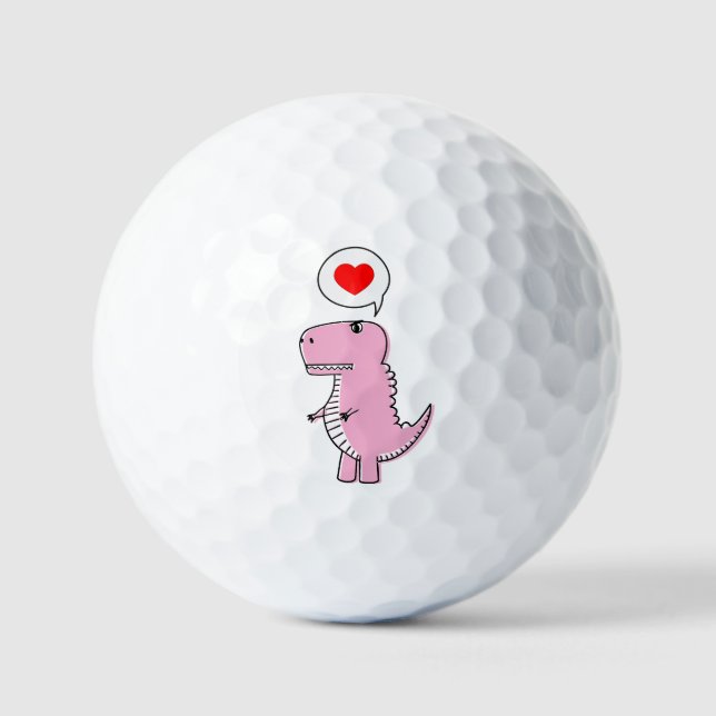 Adorable Pink Cartoon T-Rex Dinosaur Golf Balls (Front)