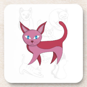 Adorable Pink Cat and Kitten Doodles Duvet Cover Coaster