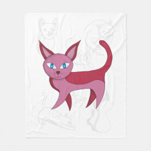 Adorable Pink Cat and Kitten Doodles Duvet Cover Fleece Blanket