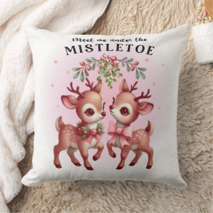 Adorable pink Christmas Holiday Reindeer Throw Cushion