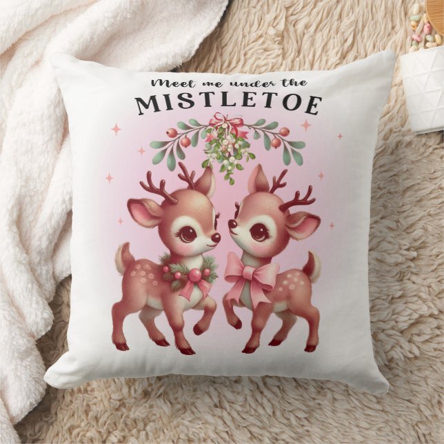 Adorable pink Christmas Holiday Reindeer Throw Cushion (Blanket)