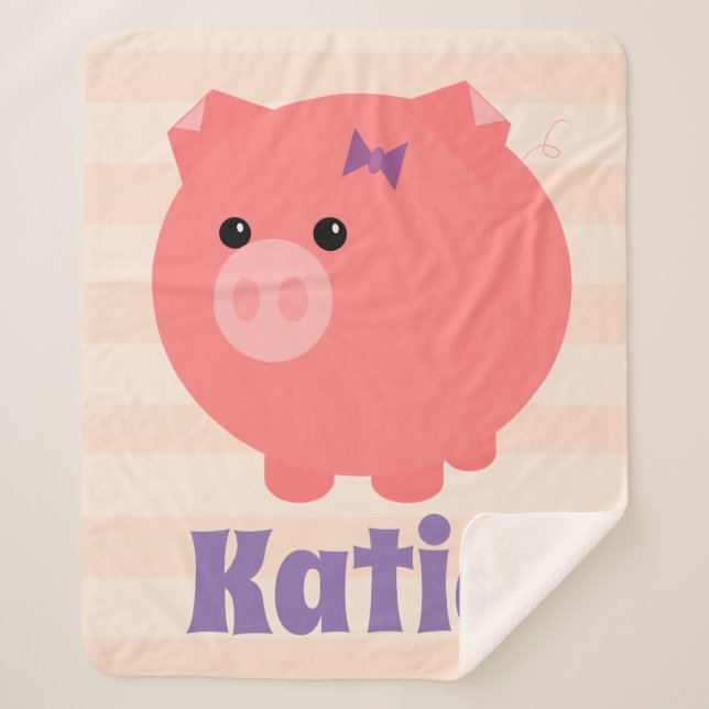 Adorable Pink Chubby Pig Sherpa Blanket (Front)