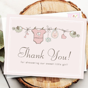 Adorable Pink Clothesline Baby Shower Thank You Postcard