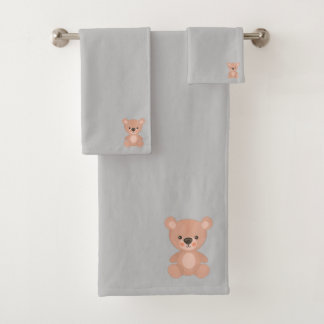 Adorable pink doll grey kids bath towel set