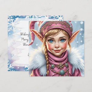 Adorable Pink Elf   Merry Christmas Personalised Holiday Card