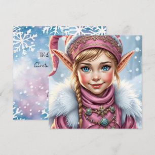 Adorable Pink Elf   Merry Christmas Personalised Holiday Card