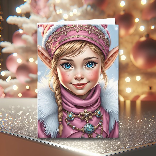 Adorable Pink Elf | Merry Christmas Personalised Holiday Card (Creator Uploaded)