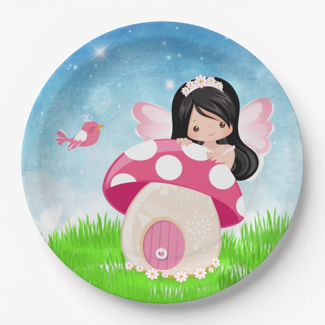 Adorable pink fairy paper plate (Front)