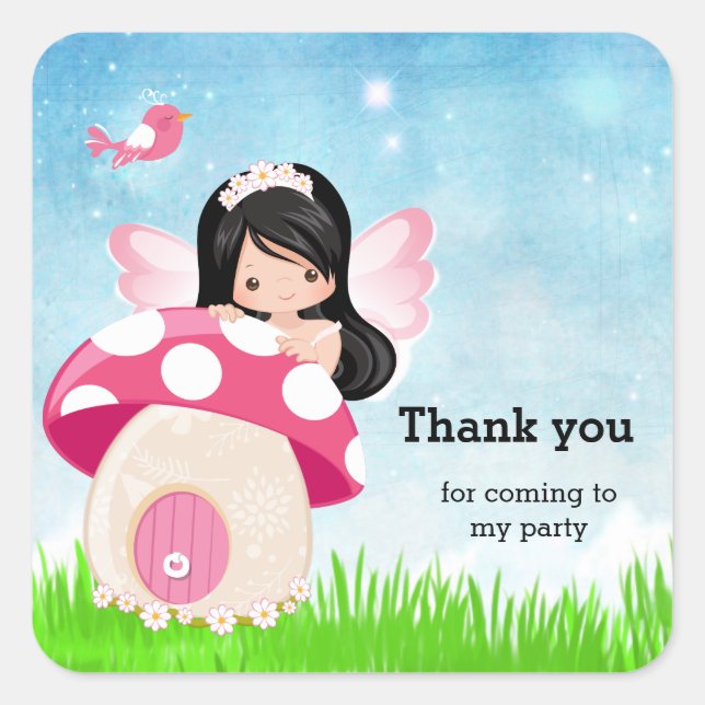 Adorable pink fairy square sticker (Front)