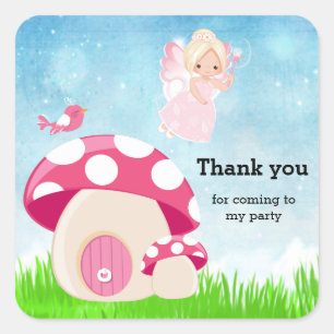 Adorable pink fairy square sticker