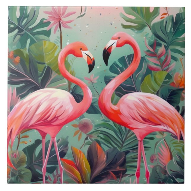 Adorable Pink Flamingo Ceramic Tile (Front)