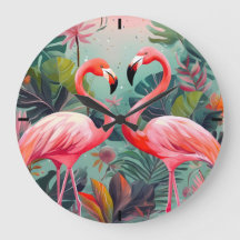 Adorable Pink Flamingo Large Round Acrylic Clock