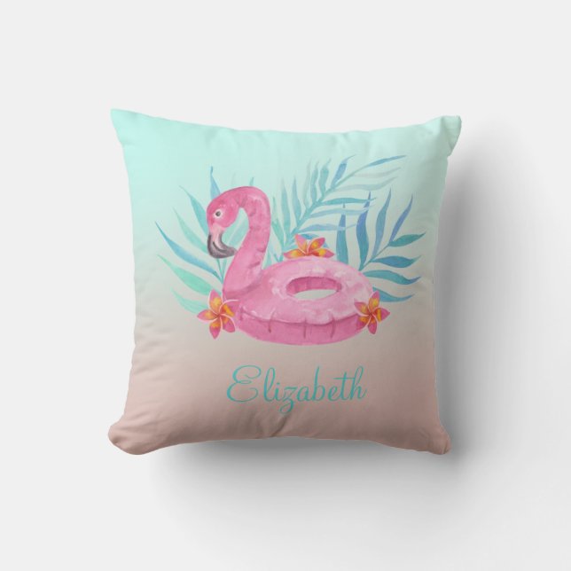 Adorable Pink Flamingo Palm Leaves  Cushion (Front)