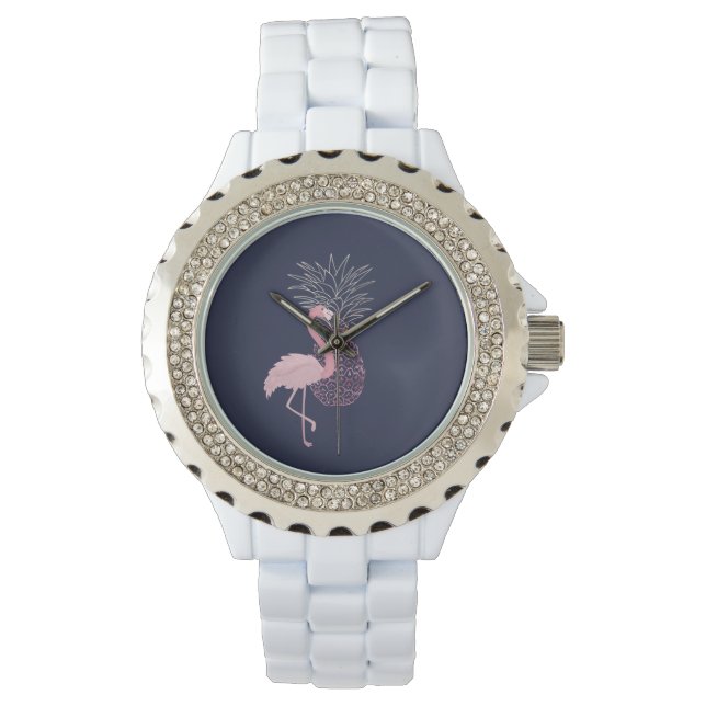Adorable Pink Flamingo , Pineapple Watch (Front)