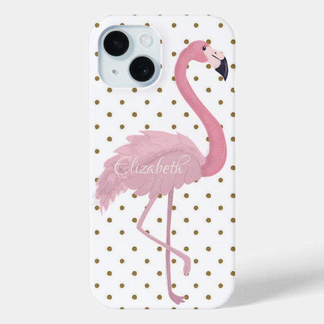 Adorable Pink Flamingo, Polka Dots-Personalised Case-Mate iPhone Case (Back)