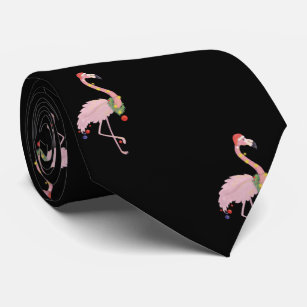 Adorable Pink Flamingo With Santa Hat ,Black Tie