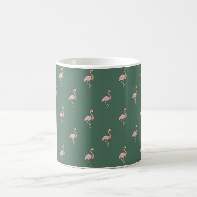 Adorable Pink Flamingo With Santa Hat,Green Coffee Mug (Center)
