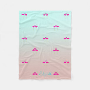 Adorable Pink Flamingos In Love-Personalised Fleece Blanket